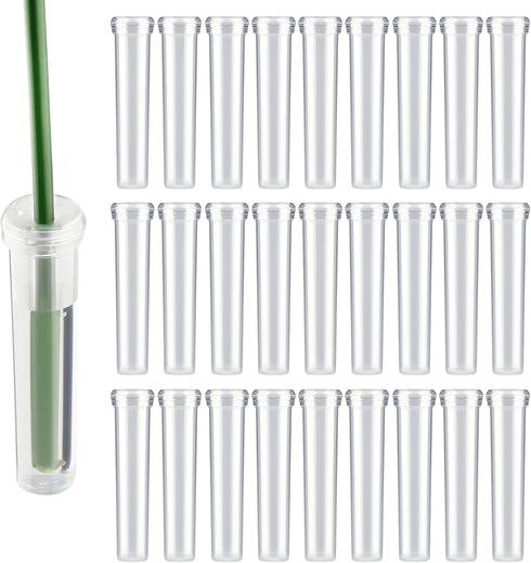 AIEX 48pcs Reusable Plastic Flower Tubes with Silicone Cap for Flower Plants, 7.2 x 1.8 cm (Transparent)