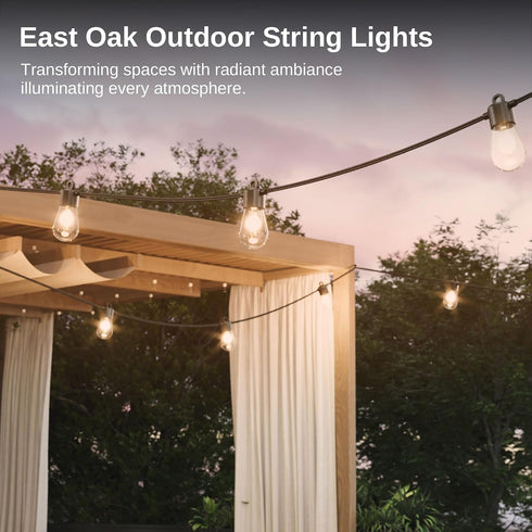 48FT, 15 Bulbs Warmlight East Oak Outdoor String Lights LED Patio String Lights Waterproof with Shatterproof Vintage