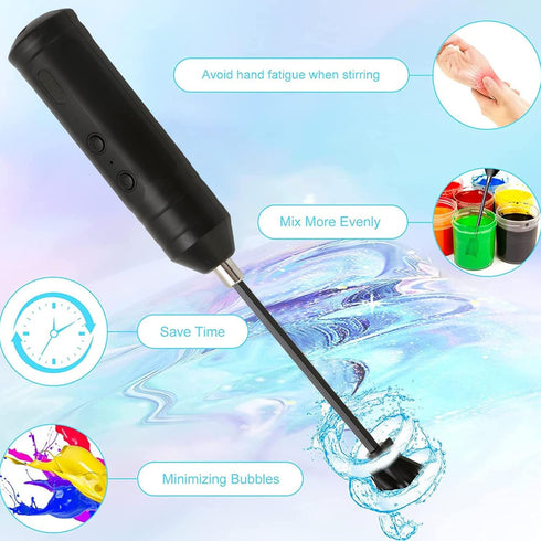 Resin Mixer Rechargeable Powerful Slow Motor Handheld Electric Resin Stirrer with 4 PCS Replacement Rod DIY Crafts for Resin, Silicone Mixing, Resin Molds, Resin Supplies