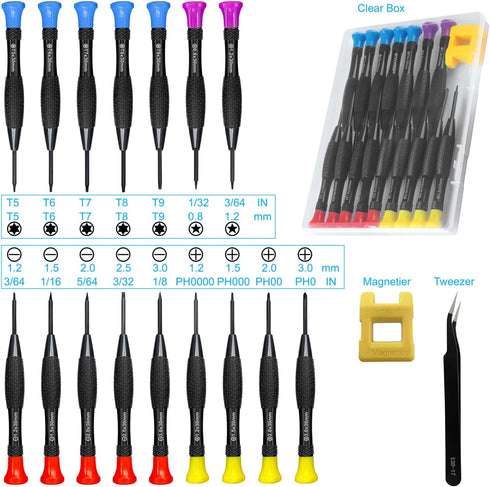 18PCS Mini Precision Screwdriver Set With Case, Lengnoyp Magnetic Small Flathead Phillips Pentalobe Torx Star Screwdriver Set Kit and Tweezers for Repairing Computer Eyeglass Phone Watch by lengnoyp