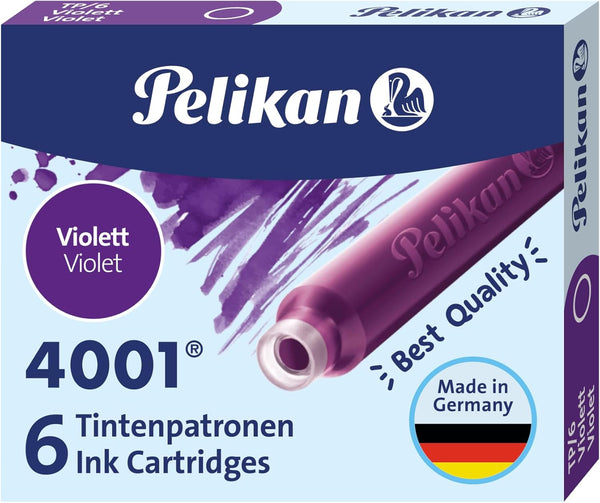 Pelikan 4001 TP/6 Ink Cartridges, Violet, 0.8ml, 6 Pack for Fountain Pens (301697)