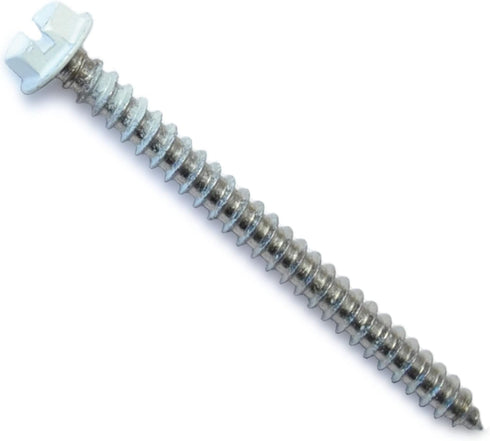 White Hex Head Sheet Metal Screws 8 x 2, Piece-12, 014973187057
