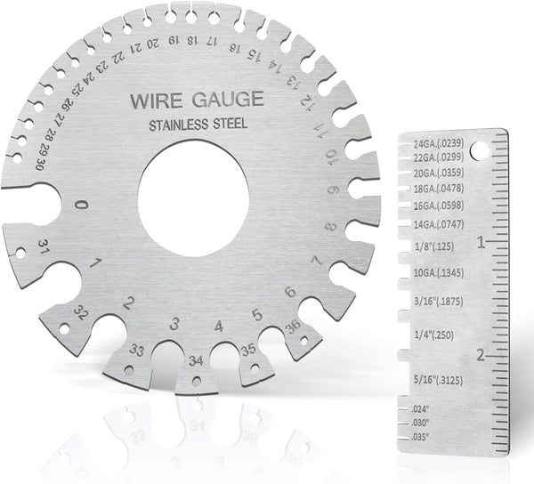 2Pcs Metal Gauge Thickness Tool, Highly Accurate Dual-Sided Round Wire Sheet Gage for Welding