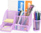 Flexzion Desk Top Caddy Organizer, Purple Office Desk Accessories with 6 Compartments, Drawer