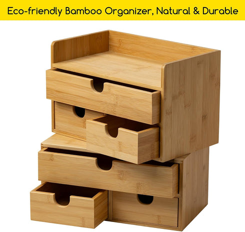 MEEDEN Bamboo Desk Organizer with Drawers, Desktop Storage Container for Office Home Toiletries