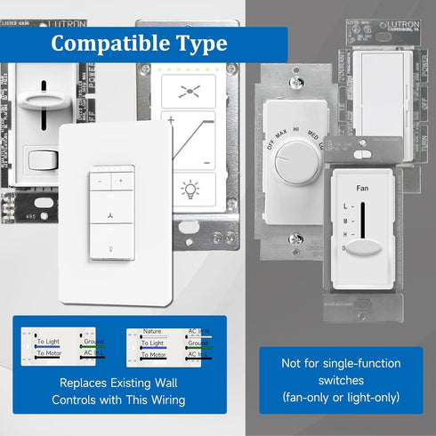 Dimmer 4-Speed Universal Ceiling Fan Control and Light Switch, Wall Control,Single Pole Fan & Light Switch Combo,Safety