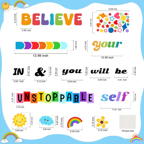 BELIEVE in YOURSELF Motivational Bulletin Board Decoration Set Cutouts Wall Door Decor for Kindergarten Preschool School