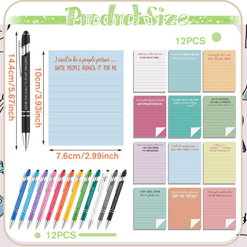 Yaomiao 24 Pcs Funny Sarcastic Gifts Set, Sarcastic Pens, Funny Notepads with Complaining Quote, Humorous Sticky Note