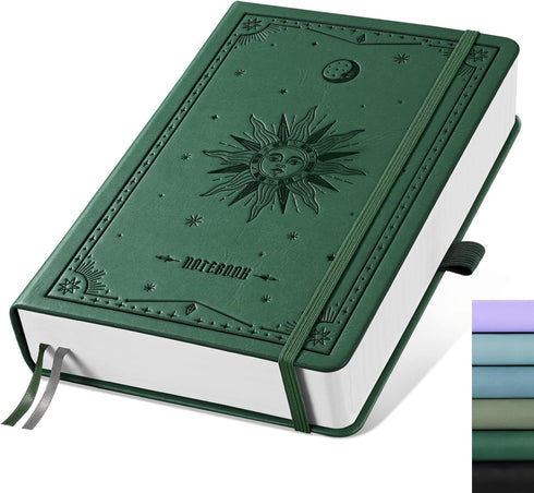 EMSHOI Blank Journal, 320 Pages A5 Hardcover Leather Sketchbook, 100gsm Thick Paper, Dark Green for Writing