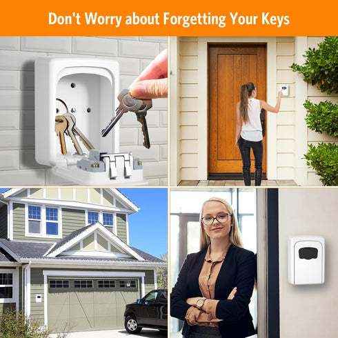 Key Lock Box Wall Mounted, Fayleeko 4 Digit Combination Lockbox for Outside, House Keys - 5 Keys Capacity, Key Safe Security Storage Lock Box for Indoor, Outdoor, Garage, Garden, Store (White, 1Pack)