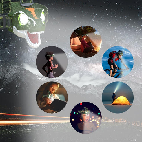 COSOOS LED Headlamp for Kids - Flashlight Camping Gear with Roar & Silent Mode, Lightweight Headlight, Birthday Gift