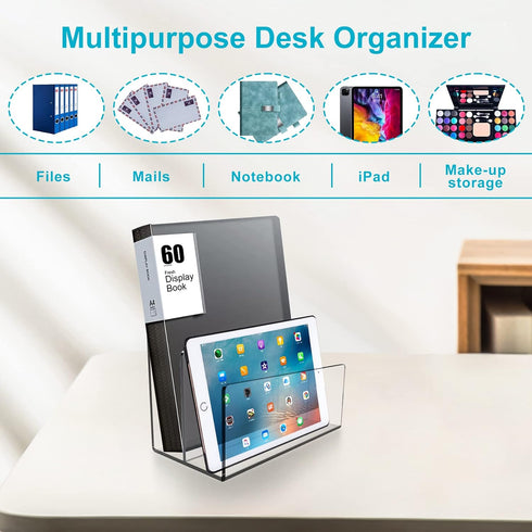 Clear Acrylic 2 Sections File Holder, Desk Organizer for Office Files, Wallet & Purse Display Stand (Clear 2 Sections