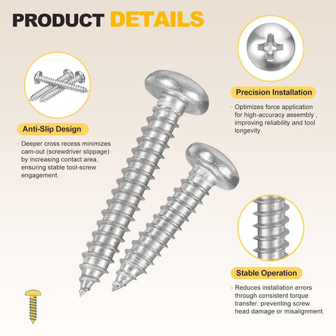 METALLIXITY Screws(M6) 135Pcs, 304 Phillips Pan Head Self Tapping Stainless Steel Self Drilling Screw Assortment Kit