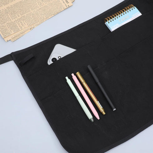 Qulkws 1 Pack Server Apron with Multiple Pockets Work Apron Black Half Aprons with Adjustable Waist Belt Waist Aprons