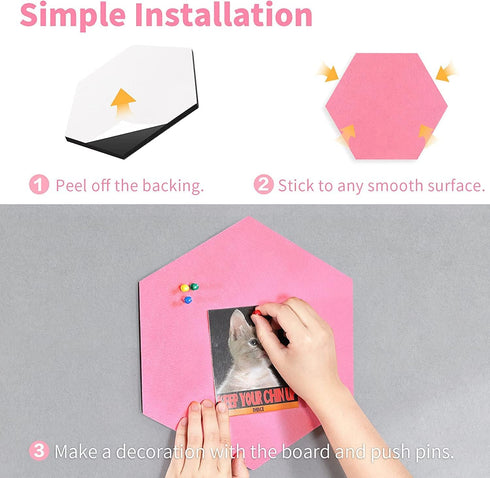 Hexagon Felt Cork Board Tiles, 6 PCS Self Adhesive Bulletin Boards, Wall Decor Stickers Set for Office Home School
