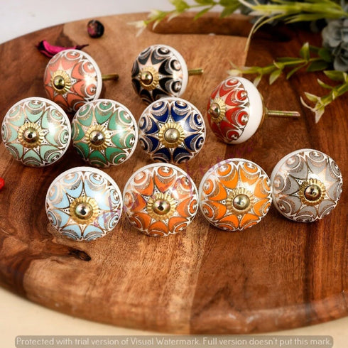 Knobs for Cabinets and Drawers, Assorted Hand Painted Door Pull Handles for Dresser Kitchen Wardrobes, Navy Blue, Pack