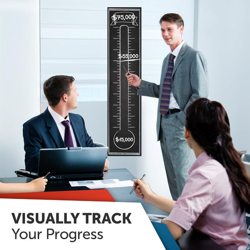 Fundraising Goal Thermometer Chart - 11" x 48", Reusable Dry Erase Goal Tracker for Schools, Churches, Offices &