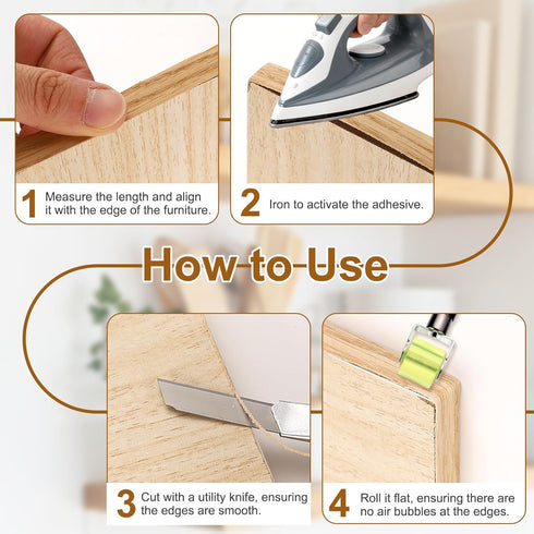 3" 25 uxcell x ft Wood Edge Banding, Pre-Glued Iron On Edging Strip, Plywood Wood Grain Repair Tape for Cabinet Repair