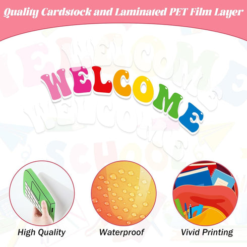 Welcome Back to School Bulletin Board Decorations, First Day Theme Border Set, Pencil Notebook Paper Cutouts