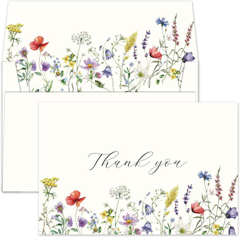 Gooji 4x6 Midsummer Floral Thank You Cards Multipack with Envelopes (Bulk 20-Pack)