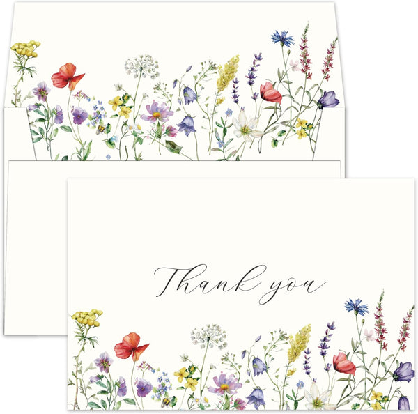 Gooji 4x6 Midsummer Floral Thank You Cards Multipack with Envelopes (Bulk 20-Pack)