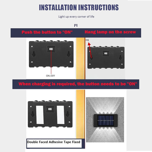 10 LED Solar Up Down Lights, 2 Pack Outdoor Waterproof Modern Nordic Sconce, Black Exterior Light Fixture