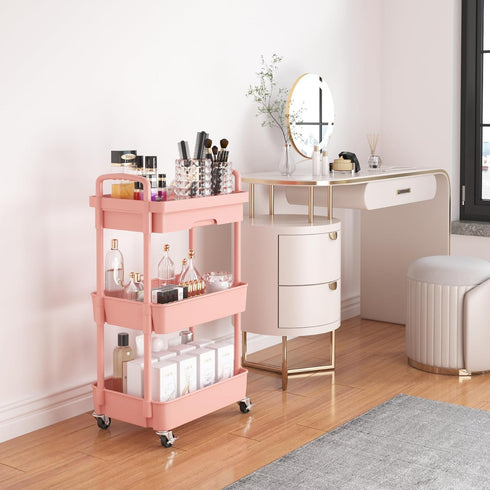Calmootey 3-Tier Rolling Utility Cart with Drawer, Multifunctional Storage Organizer with Plastic Shelf & Metal Wheel,