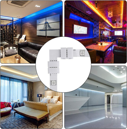 SUPERNIGHT 4Pin LED Light Connectors, 10mm Wide Right Angle Corner T-Shape Adapter for RGB Led Strip Lights