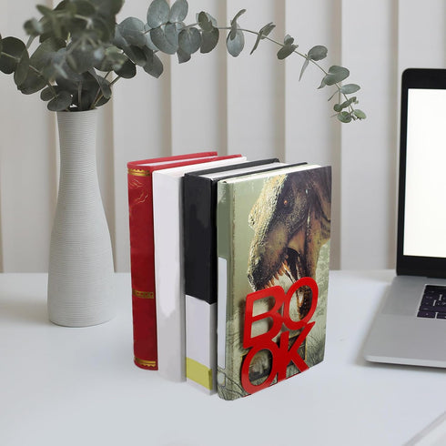 HEMOTON Metal Bookends Pair Crimson Book Organizer Stands Sturdy Metal Book Holders for Desk Reading and Notebook
