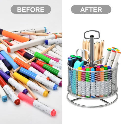 Marbrasse Mesh Desk Organizer, 360-Degree Rotating Multi-Functional Pen Holder, 4 Compartments