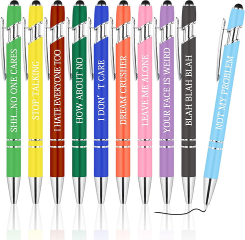 AUAUY Snarky Office Pens, Funny Inspirational Quotes Ballpoint Pen Set with Stylus Tip, Black Ink (10 Pack)