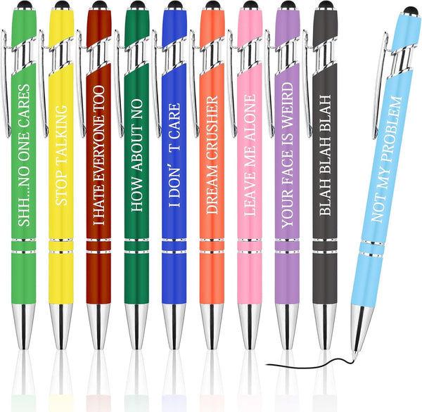 AUAUY Snarky Office Pens, Funny Inspirational Quotes Ballpoint Pen Set with Stylus Tip, Black Ink (10 Pack)