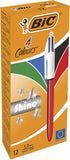 Bic 4 Colours Shine Ballpoint Pens, Medium Point (1.0 mm), Metallic Red Barrel, Box of 12