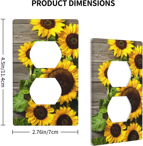 Farmhouse Sunflower Outlet Covers, Rustic Wood Pattern Decorative Switch Plates, 1 Gang 4.50 x 2.76 Inch