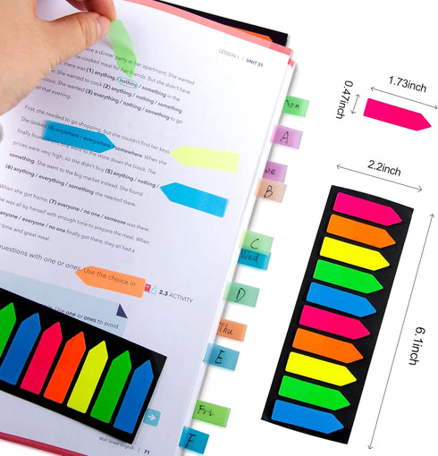 Fluorescent Translucent Sticky Note Flags, 2400 Pcs Total, Pack of 10 Color Tabs, Arrow Sticky Notes, Page Flag Markers, Arrow Index Tabs
