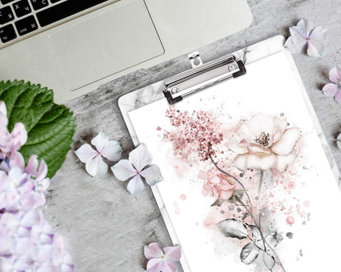 WAVEYU Cute Decorative Clipboard, Low Profile Paperboard Design for Students, Nurses, Office Supplies (White Marble)