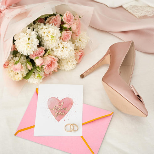 Whaline 50Pcs Pink Business Envelopes with Gold Foil Border, Self-Adhesive Seal for Office, Weddings, Birthdays