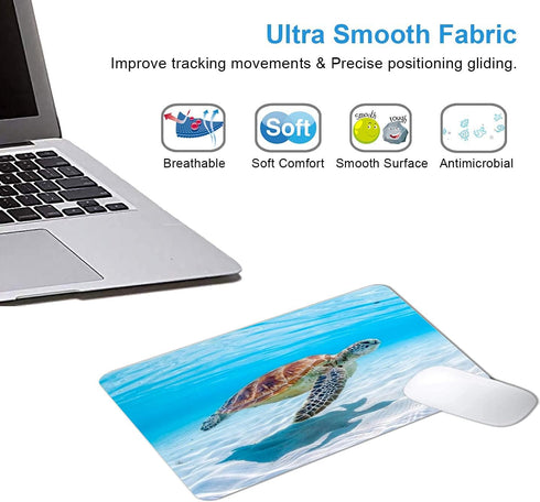 Sea Turtle Mouse Pad, Non-Slip Rubber Base, Cute Design for Computers, Laptop, Office, 9.5"x7.9"x0.12" Inch