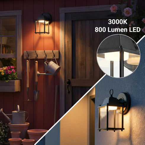 3000K 9.5W 800 1-Pack LIT-PaTH Outdoor LED Wall Lantern, Wall Sconce as Porch Lighting Fixture, Warm White, Lumen