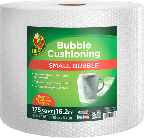 Duck Brand Small Bubble Cushioning Wrap for Moving & Shipping, 175 FT Clear Bubble Packing Wrap for Protection