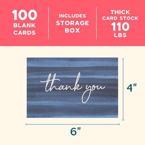 Set 100 Pack 4x6 Set VNS Creations Thank You Cards With Envelopes Bulk & Stickers - Blank Thank You Notes Bulk Box