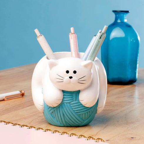 Chapman and Grand Relaxing Kitty Cat Pen Holder (White/Turquoise), Patent Pending by Chapman & Grand