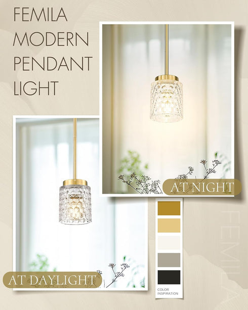 4" Hammered E26 4FY86MIL FEMILA Gold Pendant Light, Pendant Light Fixtures, Kitchen Island Lighting, Glass, Base, BG
