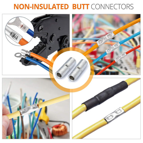 100 PCS 22-18 Gauge Copper Butt Connectors, Uninsulated Crimp Butt Connectors for 22-18 AWG Wire