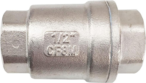 1/2" Female WOG1000 Vertical Check Valve, 304 Stainless Steel, NPT Spring Loaded in-line Low Cracking Pressure