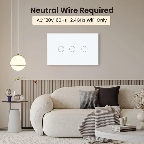 LOUYSGEN Switch,4.65 2.83 1.34 Inches,2.4GHz 3 Smart X X Wi-Fi Light Switch,Neutral Wire Required, APP Control