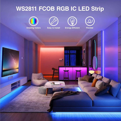 WS2811 Lights,DC12V 576LED/m 16.4ft 10mm HAMRVL FCOB RGB COB LED Strip Flexible High Density Uniform Color Chasing
