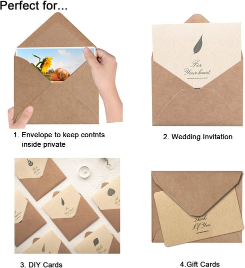 Brown Kraft Invitation Envelopes | 100 Pack | 5.25 x 7.25 | Used for Weddings, Invitations, Baby Showers