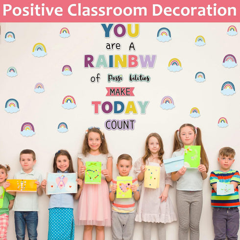 Motivational Rainbow Bulletin Board Cutouts, Happy Sunshine Day Inspirational Classroom Decoration for Wall Decor