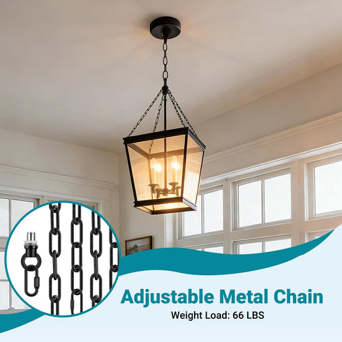 12 66 garini Feet Industrial Black Light Fixture Chain, Adjustable Metal Pendant Chandelier Chain Extension